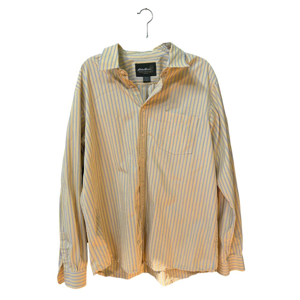 Eddie Bauer Shirt Mens XL Tall Yellow Stripe Long Sleeve Button Down Cotton